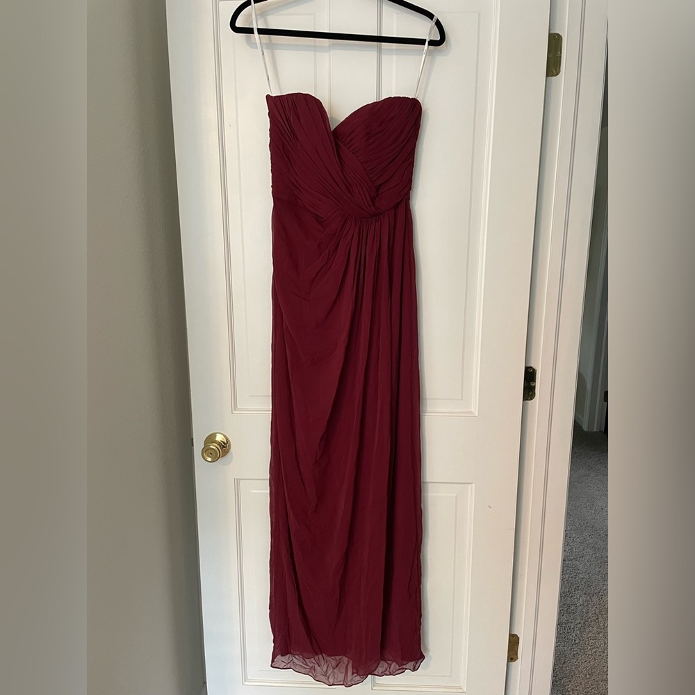 Dessy Collection Dresses | 4R strapless chiffon gown in red.